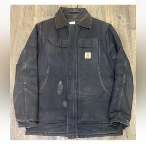 Mens Carhartt Detroit Black Workwear Jacket Vintage Brown Corduroy Collar Sz XL